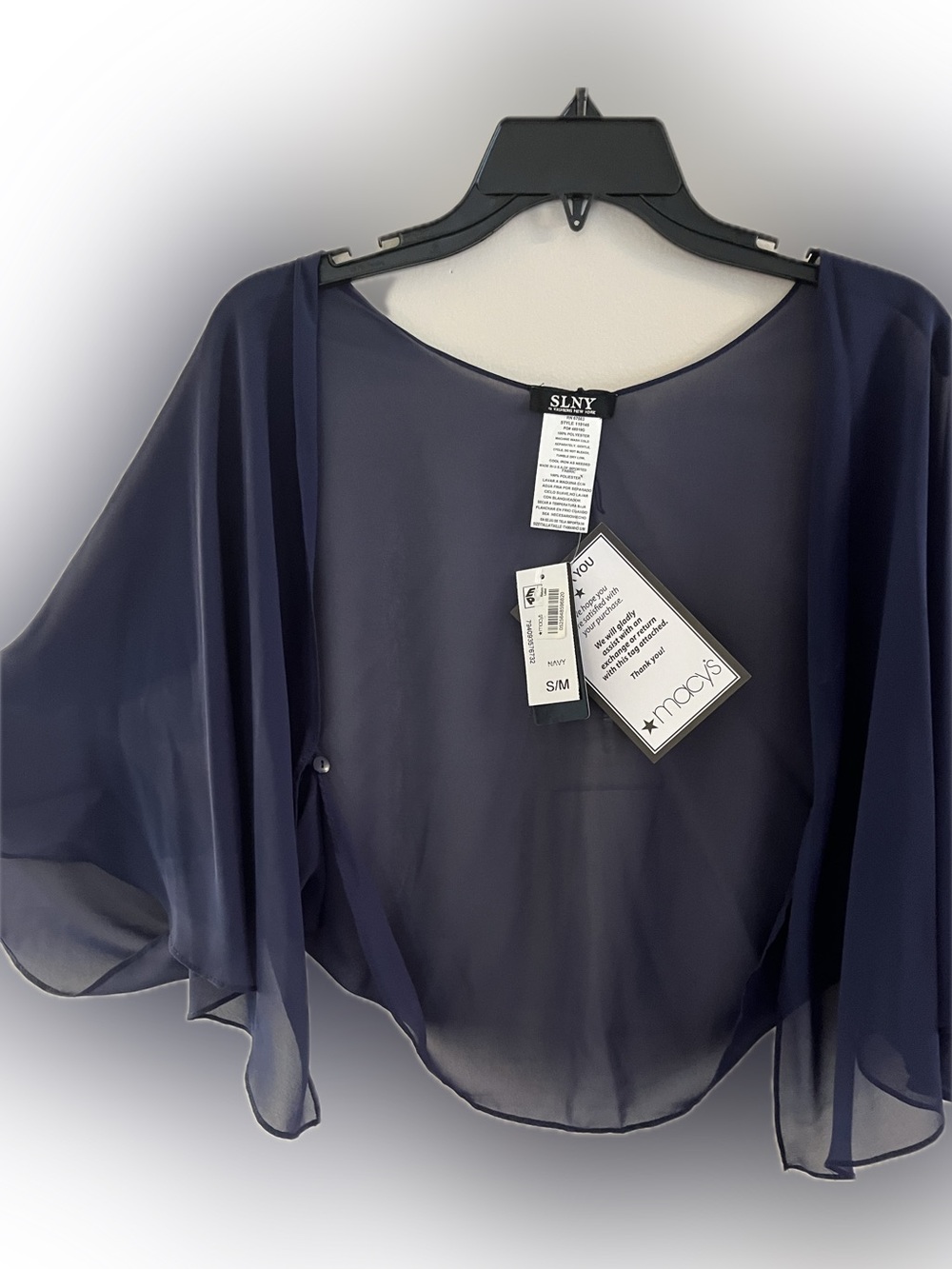 SLNY Navy Sheer Capelet Shrug - Women's Layering Top